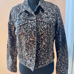 Levi's Premium Brown Black Leopard Print Denim Small Jean Jacket